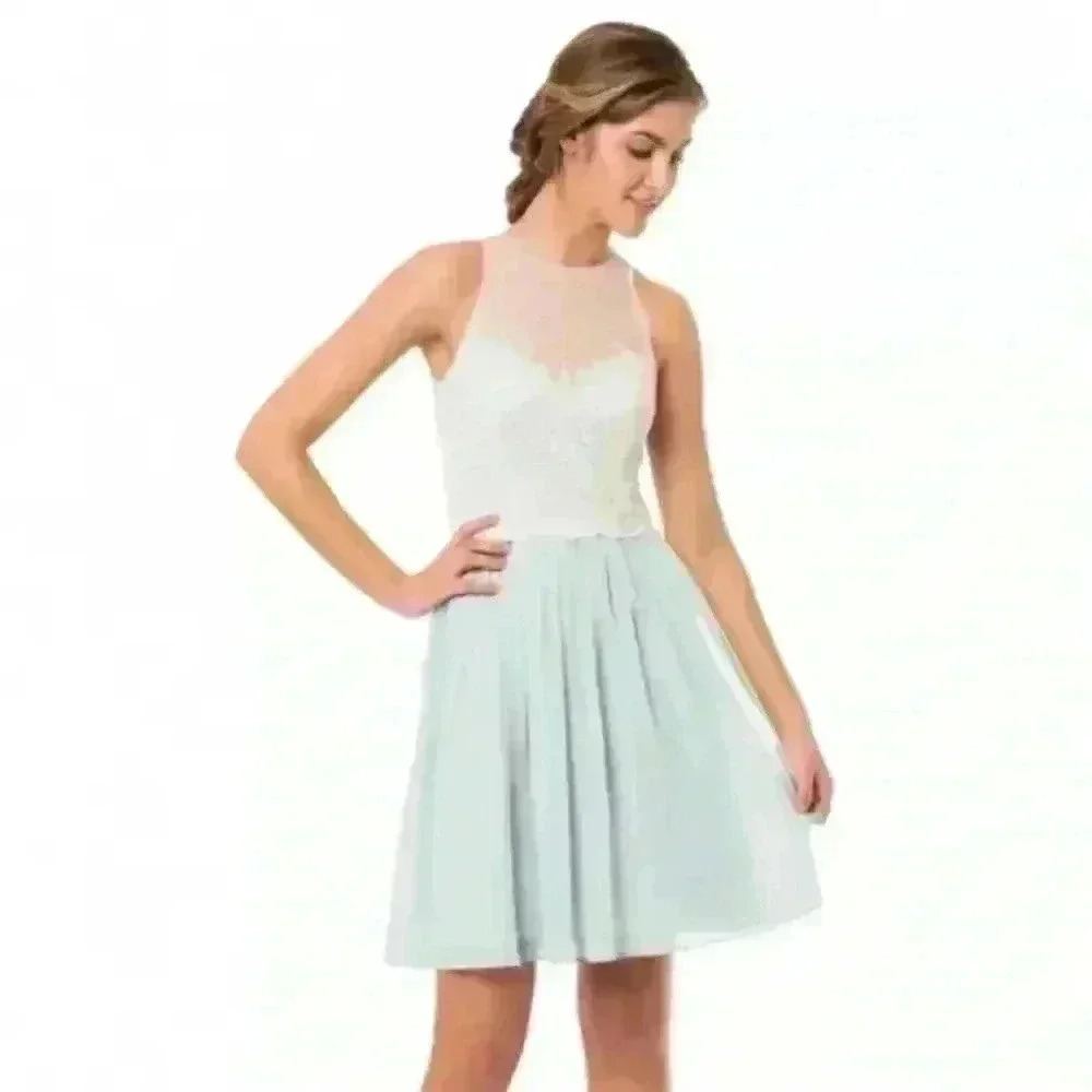 BARI JAY STYLE 1580 BRIDESMAID DRESS COLOR IVORY MISTY BLUE  SIZE 10.
